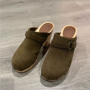 Olive Suede Clogs